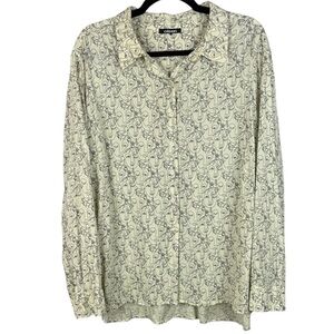 Olsen Cream and Black Stylish Artistic Face Design Long Sleeve XL Blouse